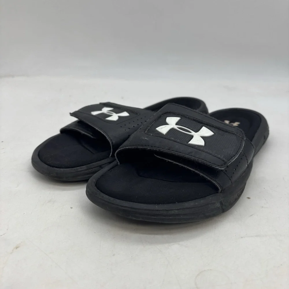 Under Armour 4D Sandals Kids 7Y Youth Memory Foam Slides Black/White Slip On